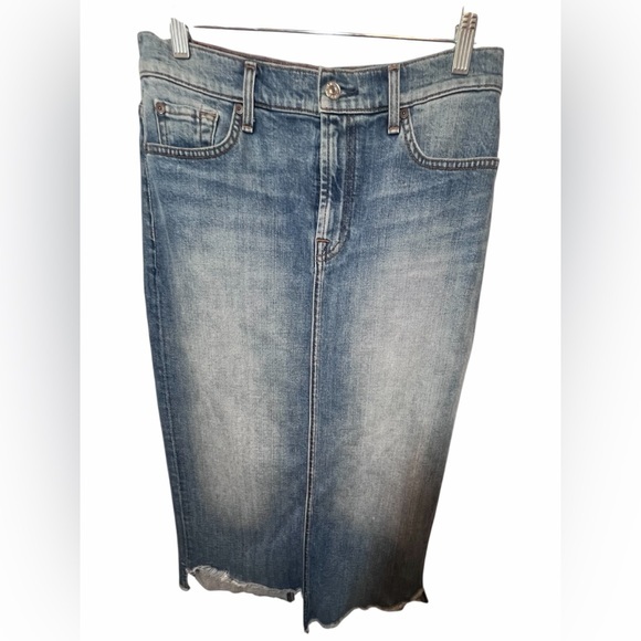 7 For All Mankind Vintage-Style Asymmetrical Frayed Hem Midi-Skirt Size 28